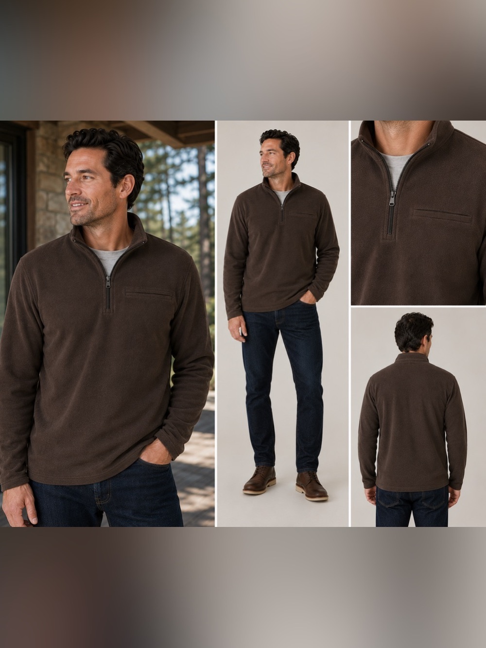 Talbots Sweater Mens Chocolate Brown Knit 1/4 Zip Mock Neck Warm XXL